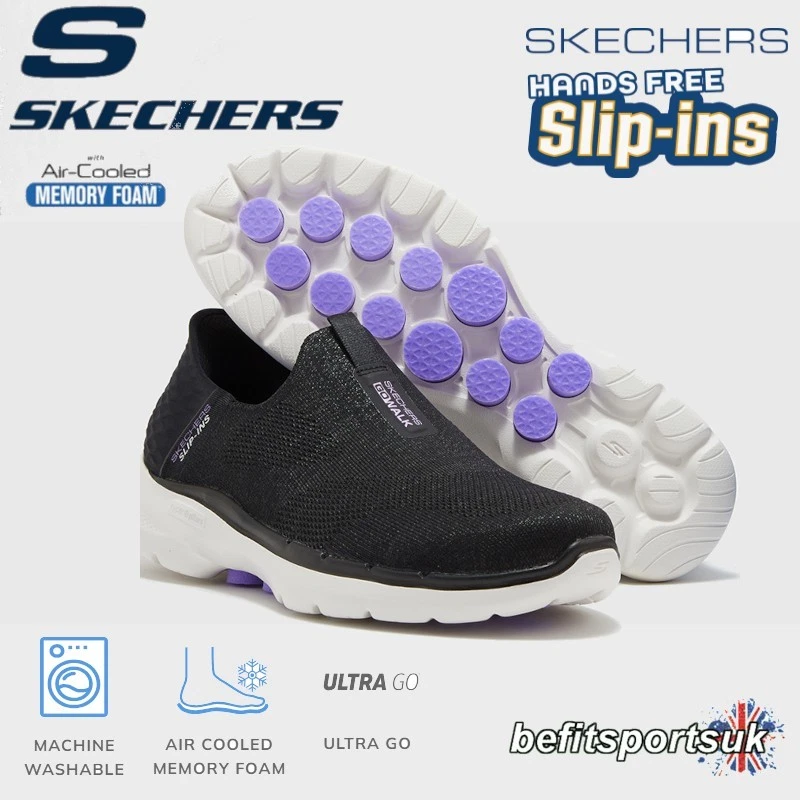SKECHERS WOMENS SLIP INS BLACK SHOES LADIES MEMORY FOAM GO-WALK TRAINER SLIP IN