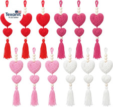 12 Pcs Valentines Tree Ornaments, Knitted Crochet Heart Ornaments, 9.4 Inch Long