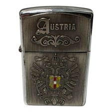 Austria Crest Double Eagle Windproof Pocket Lighter Patina Brushed Chrome