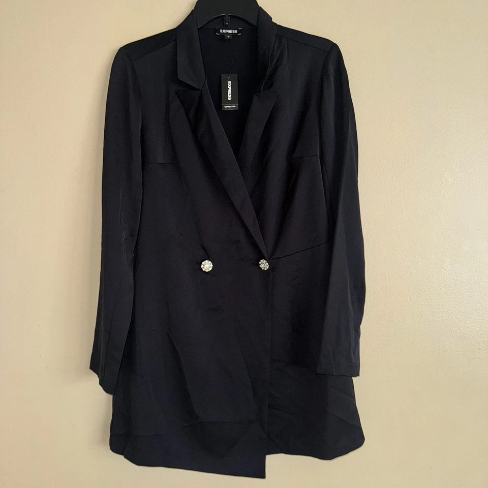 Express Black Satin Wrap Front Holiday Party Blazer Romper Size M NWT! - Image 4 of 4