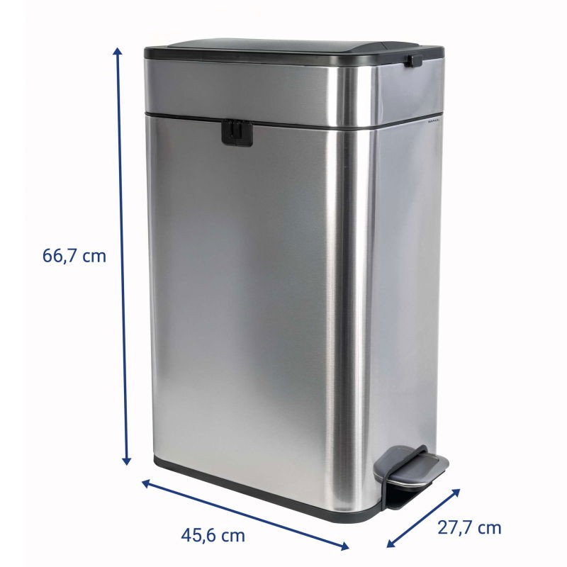 Mülleimer 40 L Abfalleimer mit Deckel Treteimer Edelstahl 45.6 x 27.7 x 66.7 cm