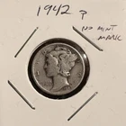 1942 Mercury Dime 10C Philadelphia 90% Silver US Coin Circulated