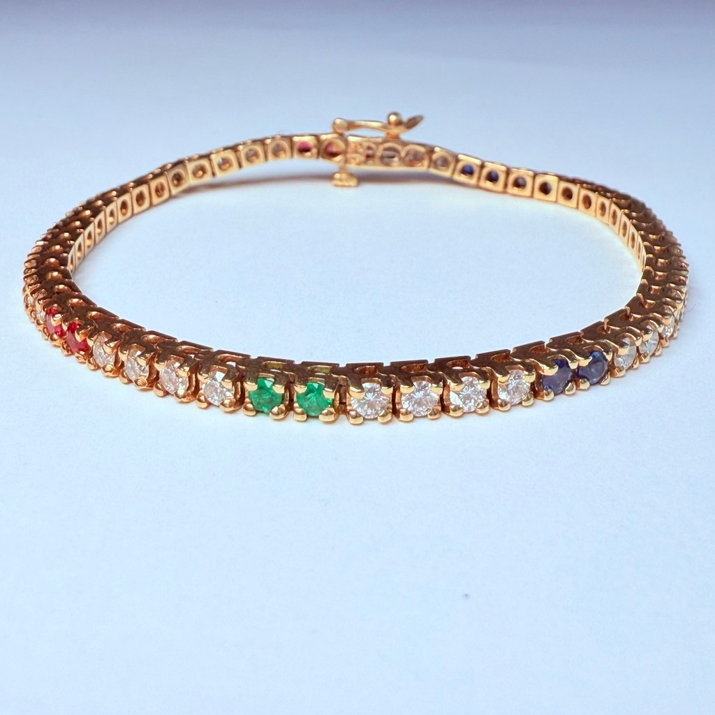 Estate 14K Solid Yellow Gold Diamond, Ruby, Emera… - image 2