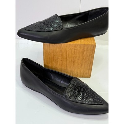 GB Stand By Black Leather Croc Embossed Loafers Classic Office Work Shoes 8.5M