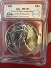 1988 Silver Eagle Initial Production Ms70 Signed Austin Hutto One Ounce Silver