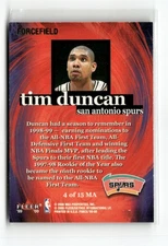 1999/00 FLEER FORCE MISSION ACCOMPLISHED FORCEFIELD TIM DUNCAN # 4OF 15 MA