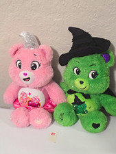 Care Bears Plush Bear Lot of 2 Share Bear Pink Dress Green Witch Hat Stuffed