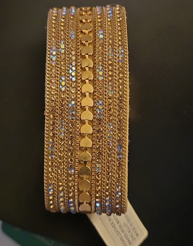 SAACHI Sz. 7 Vegain Leather Rhinestone Brass Magnetic Bracelet New With Tags - Bild 2 von 8