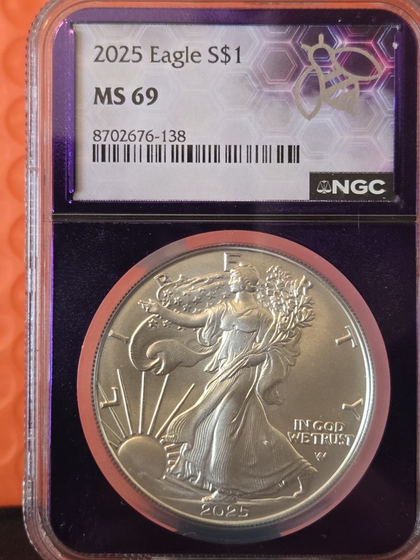 2025 1 oz American Silver Eagle Coin NGC MS-69 Purple Core