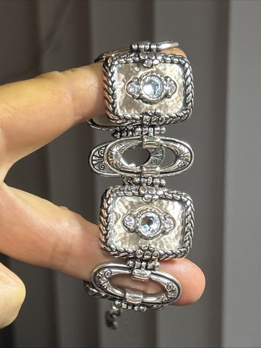30. BRIGHTON Silver tone GALADRIEL Brushed Hammered White Crystal Panel BRACELET - 第 20/23 張圖片