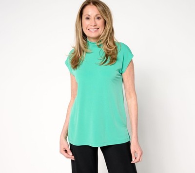Susan Graver Women's Top Plus Sz 4X Essentials Mock Neck Green A680496