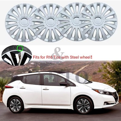 4PCS Silver 16'' Wheel Cover For Nissan Leaf 2013-2023 Snap On Full Rim Hub Caps