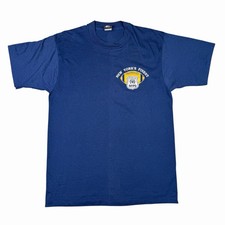 Vintage 80s Rare NYPD New Yorks Finest Football T-Shirt Blue Made in USA Size L
