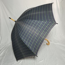 Vintage Plaid Umbrella 1970s Wooden Cane Handle D. Klein  Son