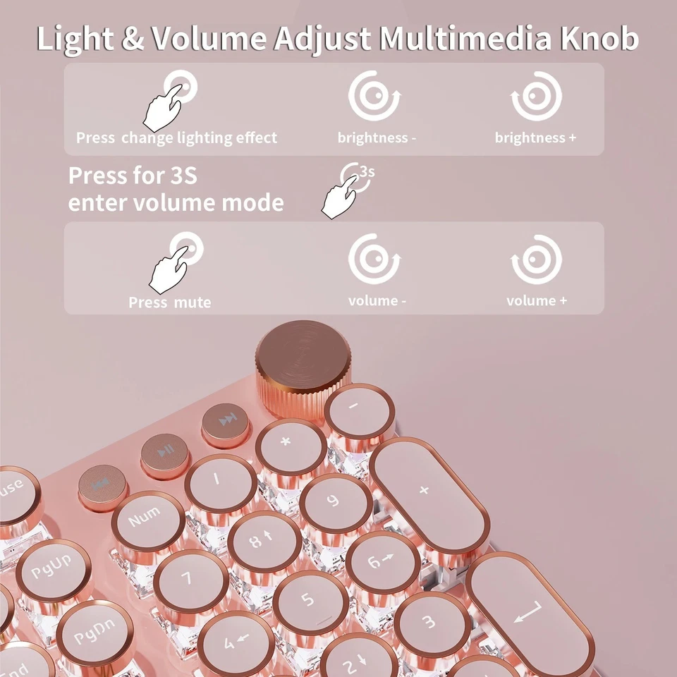 EWEADN V20 Punk Mechanische Gaming-Tastatur – 104 Tasten, Runde Keycaps, LED - Bild 4 von 4