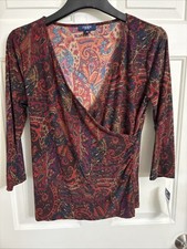 Chaps Est 1978 Women’s Gorgeous Burgundy Camel Blue Paisley￼ Blouse Top Sz L NWT