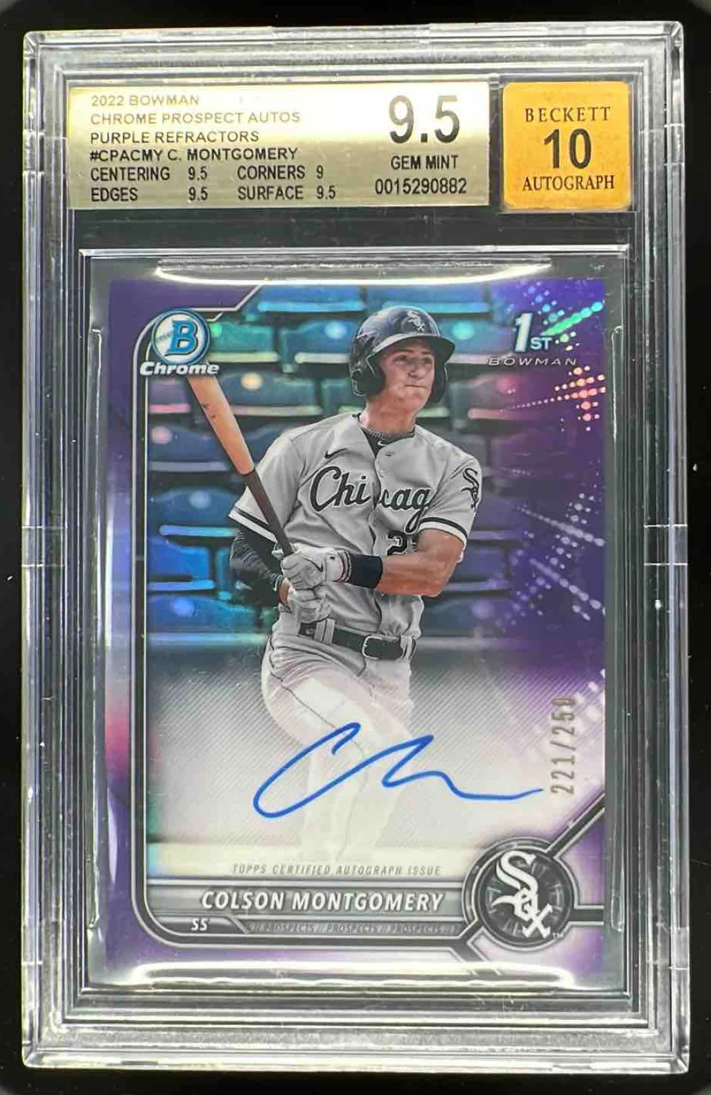 2022 Bowman Chrome Purple Refractor #CPA-CMY Colson Montgomery Auto /250 BGS 9.5