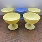 Vintage Hazel Atlas Moderntone Platonite Yellow/pastel Blue Sherbet Dishes Set 5