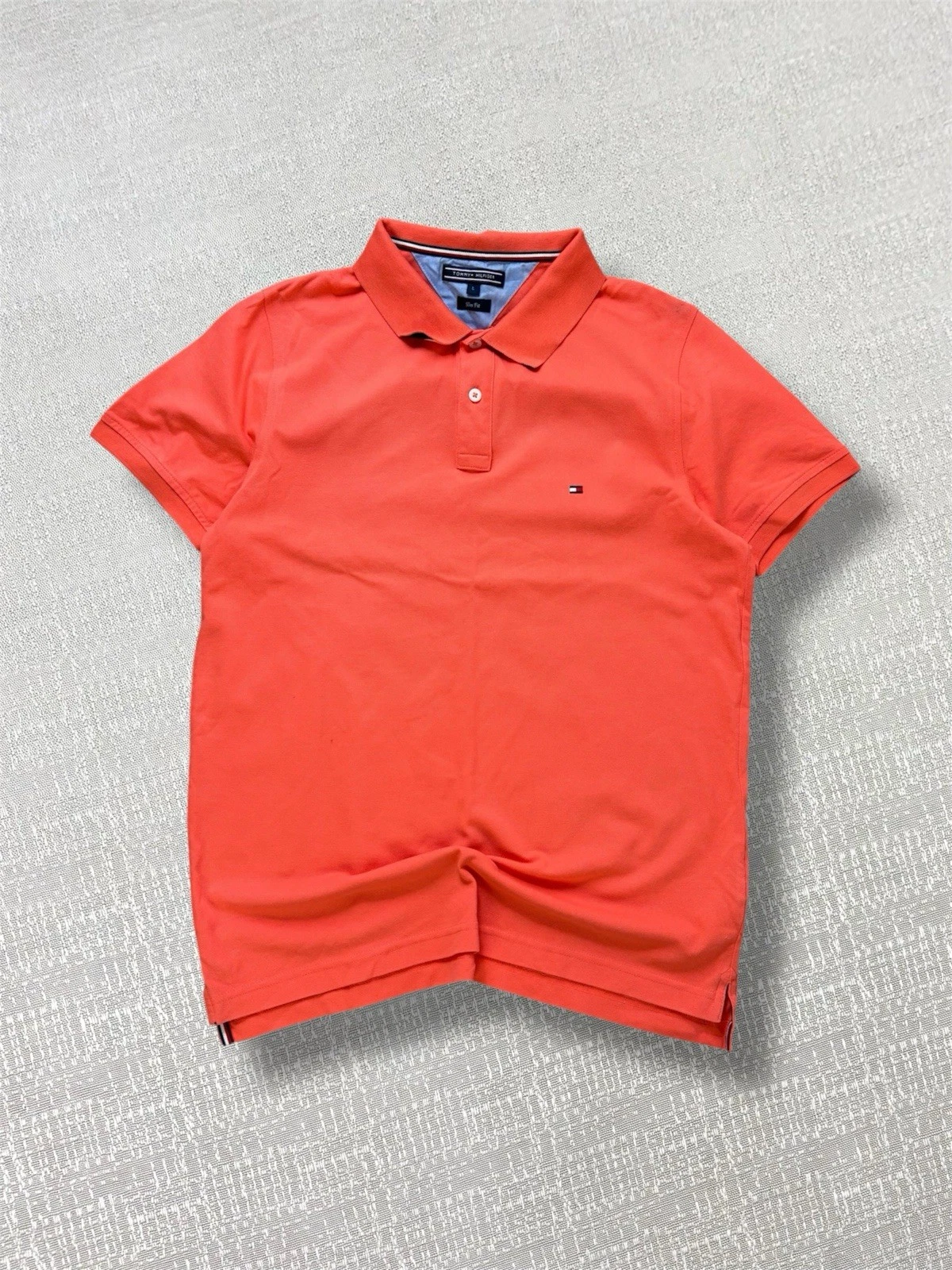 Tommy Hilfiger Polo Shirt Men Size Large Coral Designer Vintage Button Up Y2K