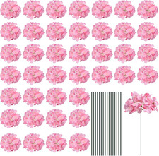 Silk Pink Hydrangea Flower Heads with Stems for Weddings and Parties, 30 Set