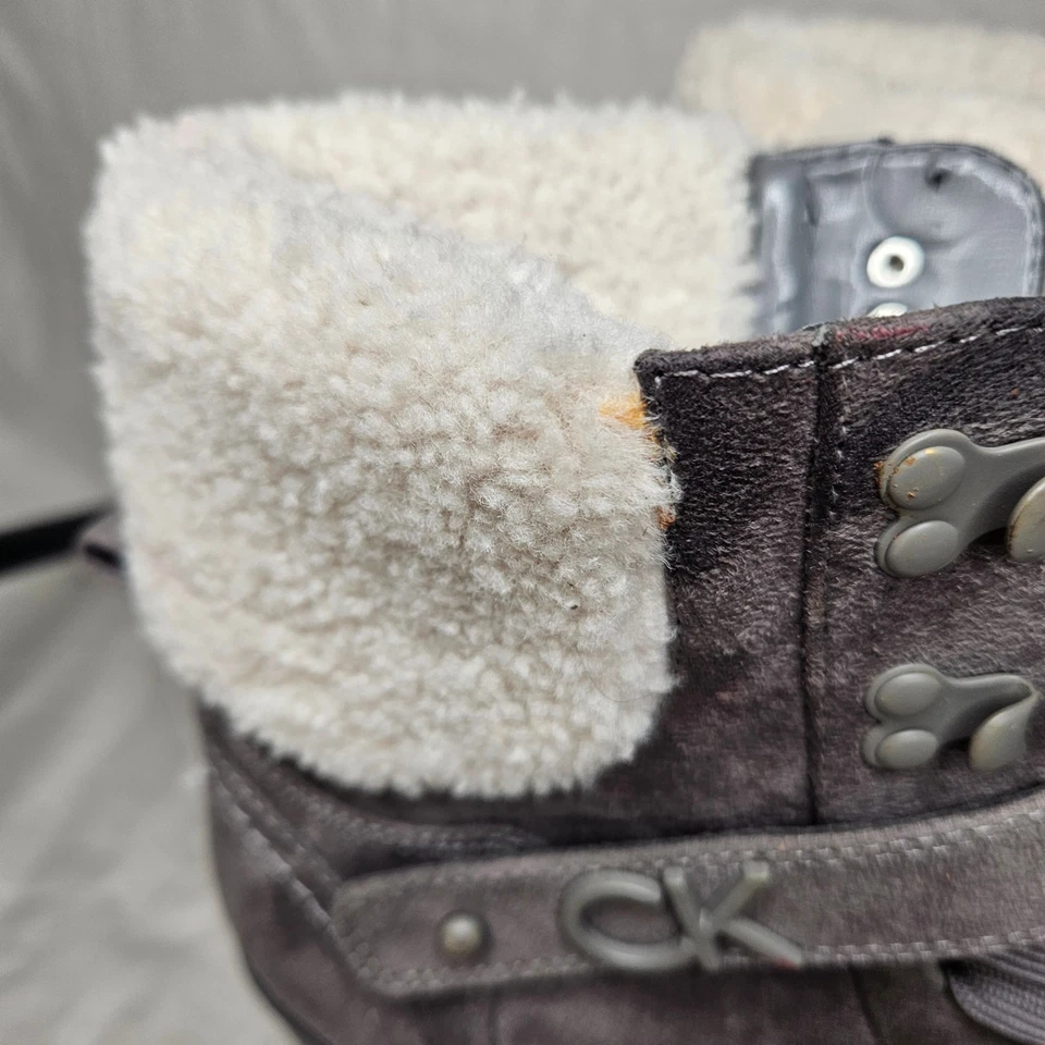 Botines Calvin Klein Combat Piel Puño Mujer 9.5 Gris Imitación Gamuza Tacón Bloque Foto 3 de 4