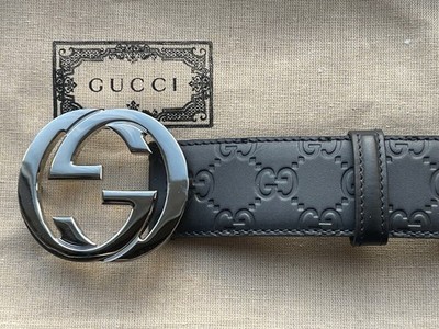 NEW! GUCCI Men's GG Logo Leather Belt Black Color 411924 CWC1N