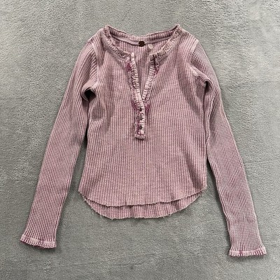 Free People FP One Half Button Sweater Women S Pink Waffle Knit Boho Y2K Chill