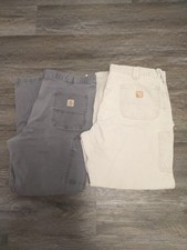 LOT OF 2 CARHARTT 102291 039 / B151 TAN CARPENTER / DENIM Mens 42x32 Cotton Pant