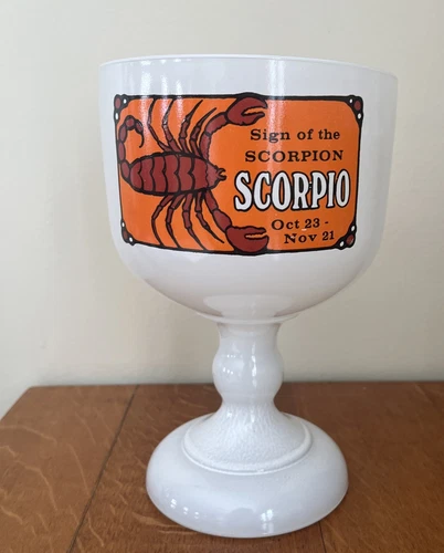 Vintage Scorpio Zodiac Goblet made of white milk glass Indiana Glass