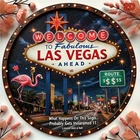 Round Vintage Las Vegas Welcome with Tin Metal Signs Home Décor 8x8