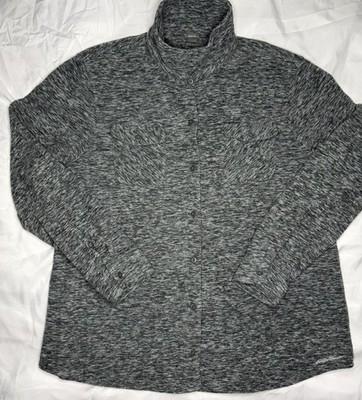 Eddie Bauer Womens XL Gray Tight Knit Mock Neck Button-Up Breathable Summer Fall