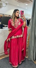 Heavy Chinon Silk Pink Top Palazzo With Dupatta For Functional Wear