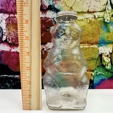 Vintage 1950s Glass Bear Piggy Bank Snow Crest Beverages Salem Mass Coin Bottle