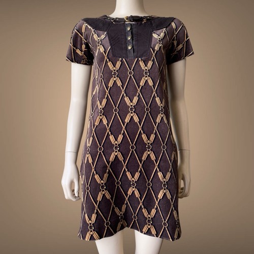 Gucci VTG Plush Brown Gold Women Dress Size 40IT S - Picture 2 of 20