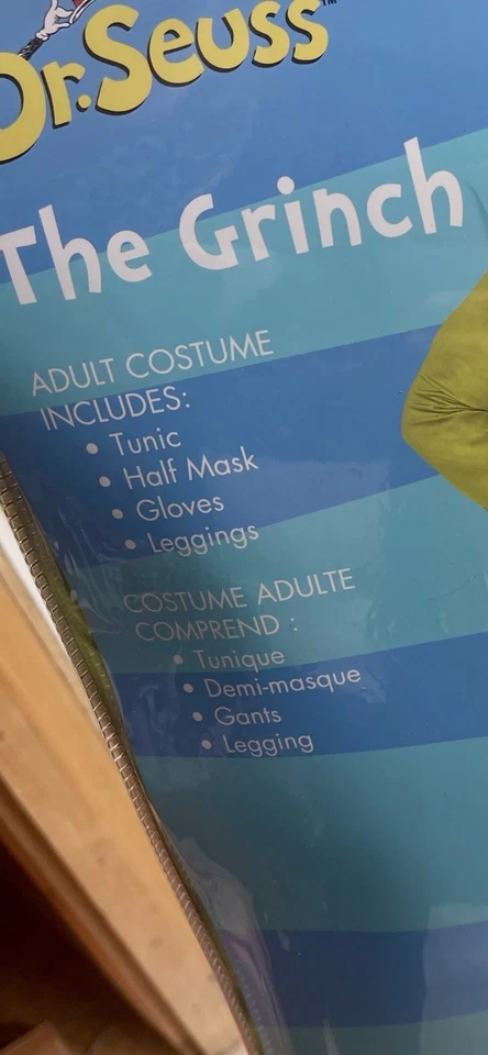 NUEVO CON ETIQUETAS Adulto Dr. Seuss El Grinch Máscara Conjunto Festivo Fiesta de Navidad Disfraz (mediano) Foto 2 de 2