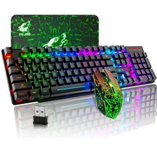 Wireless Gaming Keyboard and Mouse Combo, Rechargeable 2.4G Keyboard Mouse wi...
