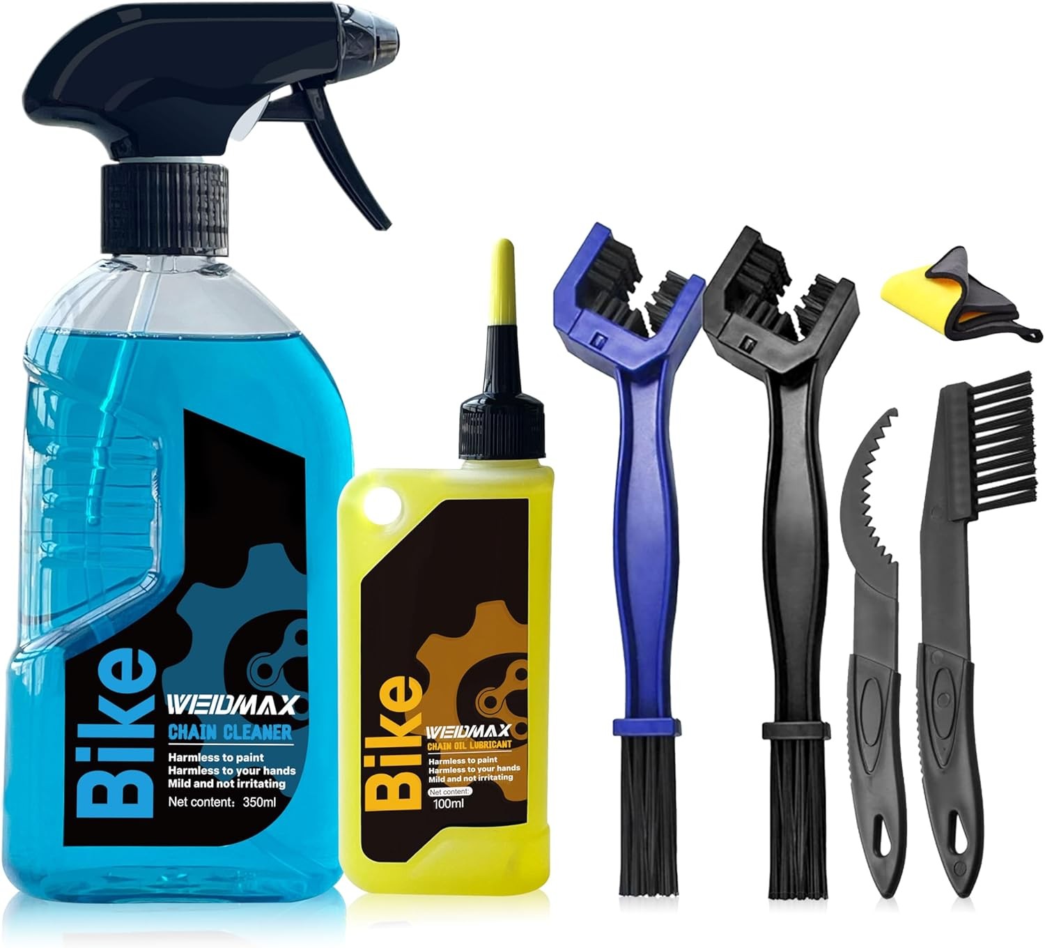 7-in-1 Bike Chain Cleaning Kit w/ Degreaser, Lube, Brushes & Towel for MTB/Road