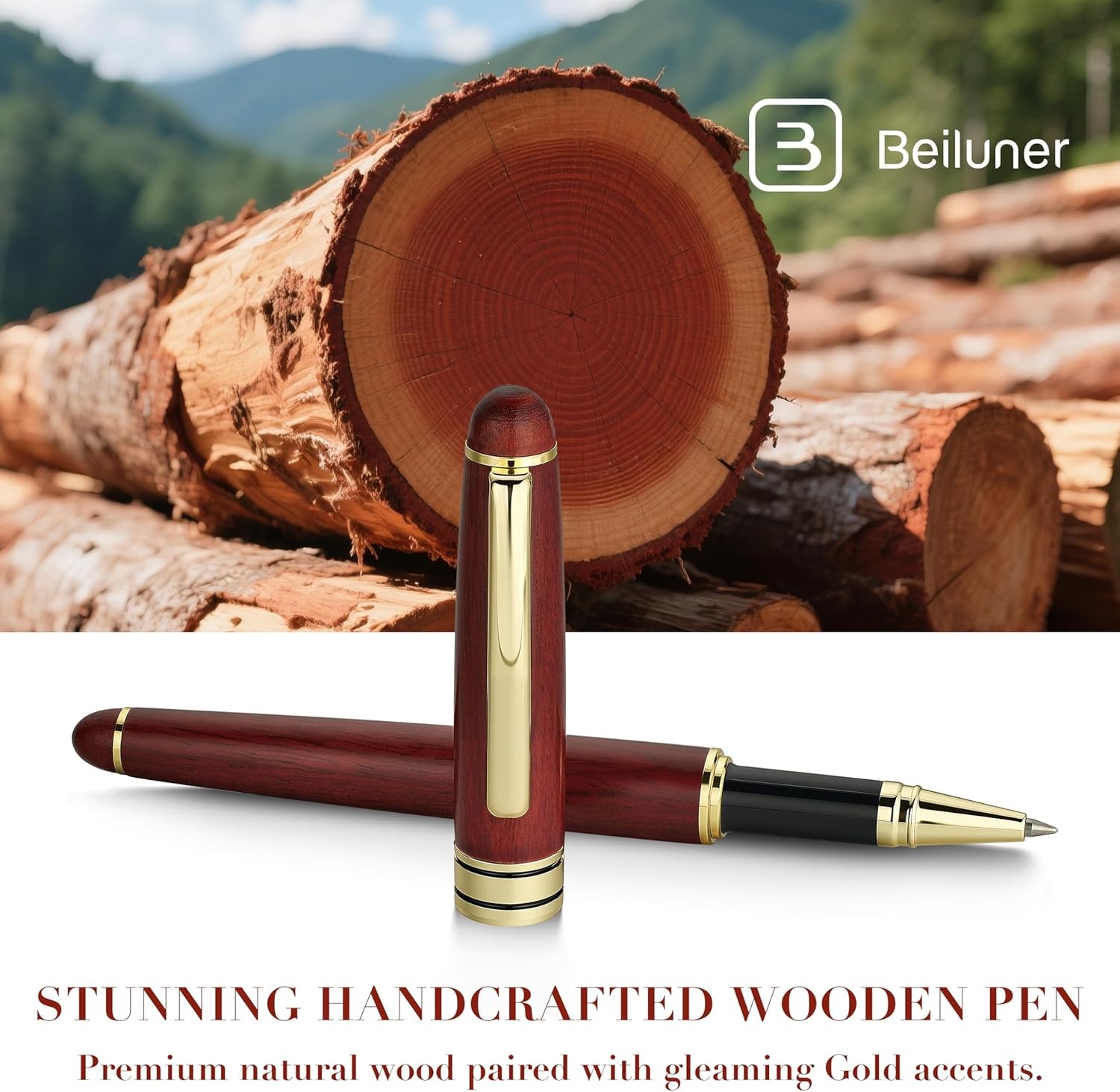 BEILUNER Luxury Wood Ballpoint Pen Writing 1 Count (Pack of 1), Redwood 