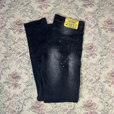 Dsquared2 Black Jeans Ripped Paint Splatter Yellow White Denim Size 30 2018