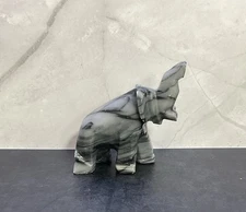 Black Onyx Elephant Carved With Trunk Up For Good Luck 2x3” Small Home Decor