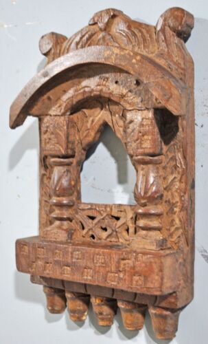 Vintage Wooden Wall Décor Arch Jharoka Frame Original Old Hand Carved - Picture 2 of 6