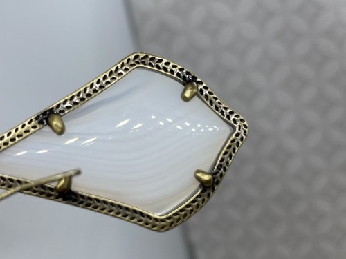 Kendra Scott Alex Drop Earrings White Banded Agate Antique Brass - Picture 17 of 18