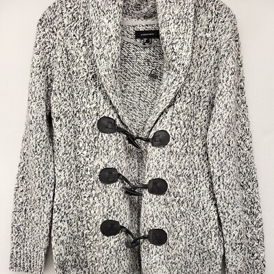 ATMOSPHERE WOMENS SWEATER 8 BLACK WHITE CARDIGAN JACKET TOGGLE FRONT THICK KNIT