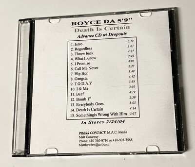 ROYCE DA 5 9   Death is Certain  RARE PROMO ADVANCE TEST DEMO CD USA Eminem 2004