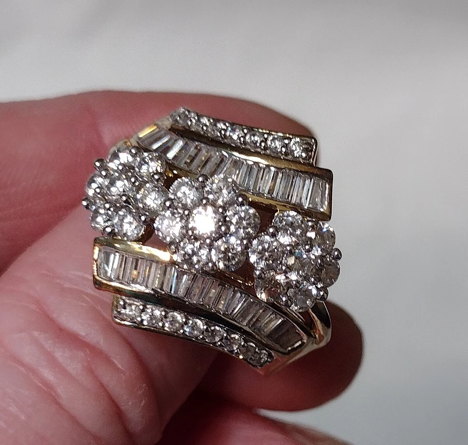 Round & Baguette CZ RING Sz 10 SJD YELLOW GOLD Wedding Engagement Cocktail Ring - Image 3 of 4