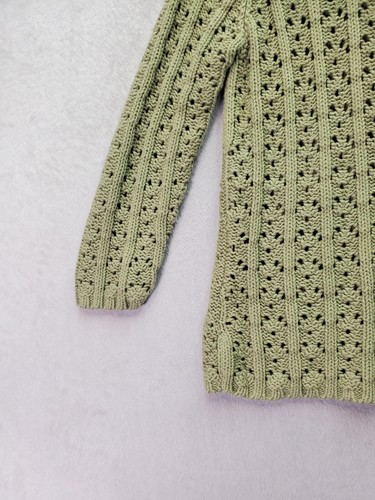 Old Navy Cardigan Sweater Girls Medium Green Crochet Long Sleeve Button Front - Picture 6 of 8
