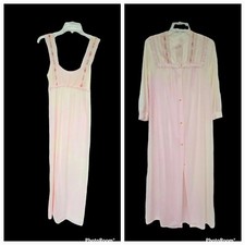 Kayser Robe and Gown Set Womens Size Small Pink White Blend Floral Vintage