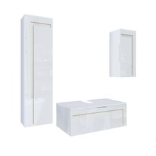 Badmöbelset Badezimmer Schrank Waschbecken Unterschrank Spiegel Aloha V2 Weiß