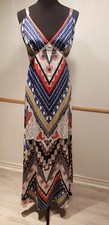 NEW Maia Sexy Blue Red White Geo Print Adj Strap V-Neck Tier Lined Maxi Dress 12