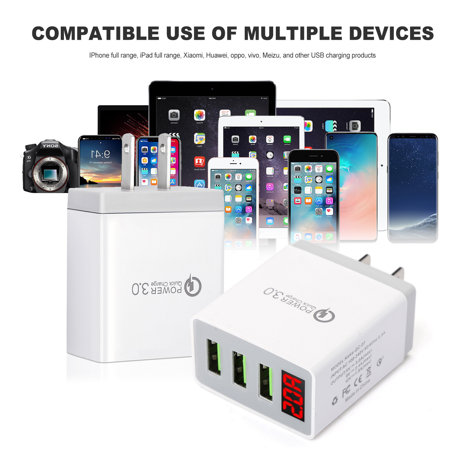 2 Pack  Fast Quick Charge QC 3.0 Wall Charger Adapter US Plug 3 USB Port US Plug